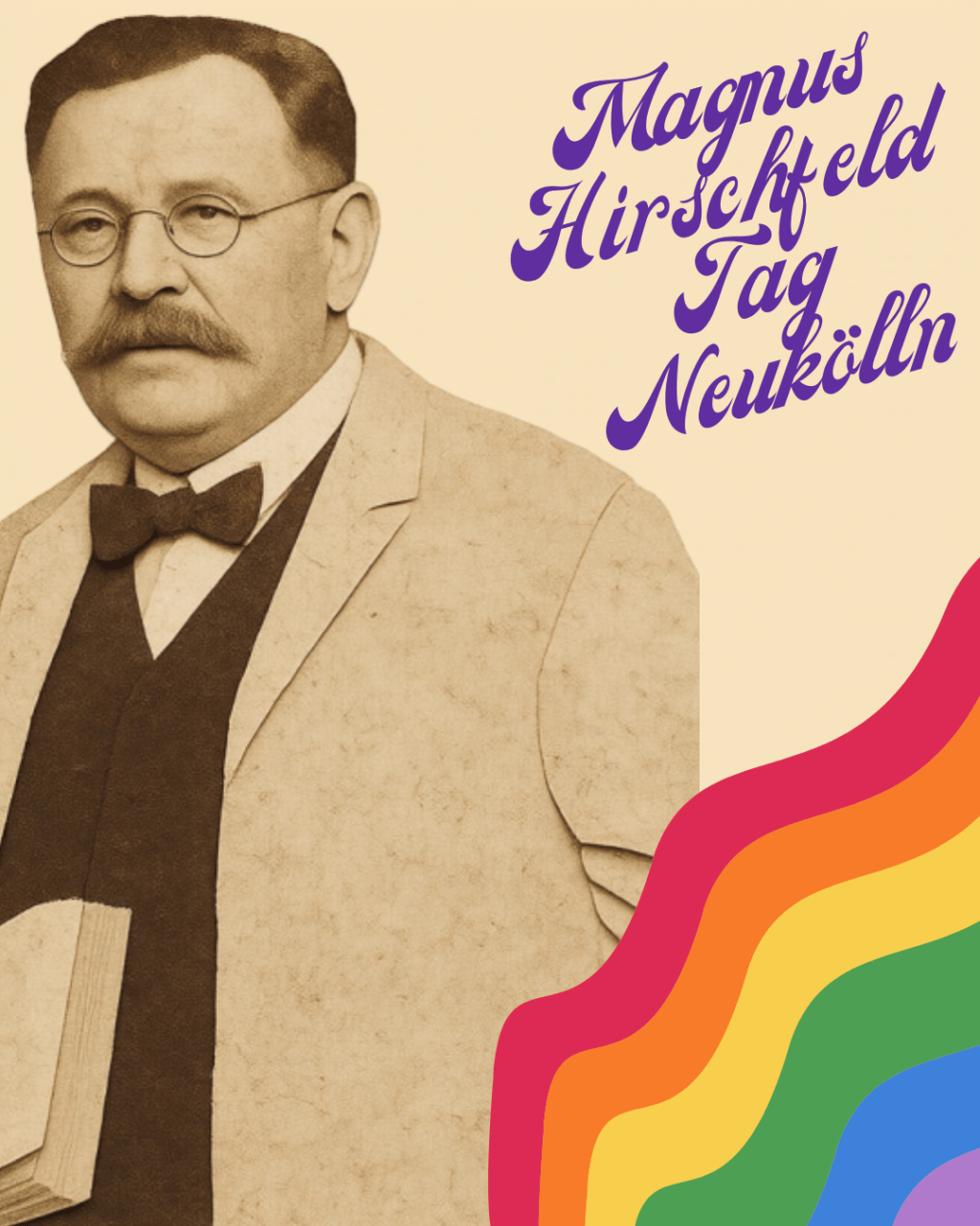 Sharepic zum Magnus-Hirschfeld-Tag 2026 in Neukölln mit Datum, Uhrzeit und Ort Kleine Freiheit